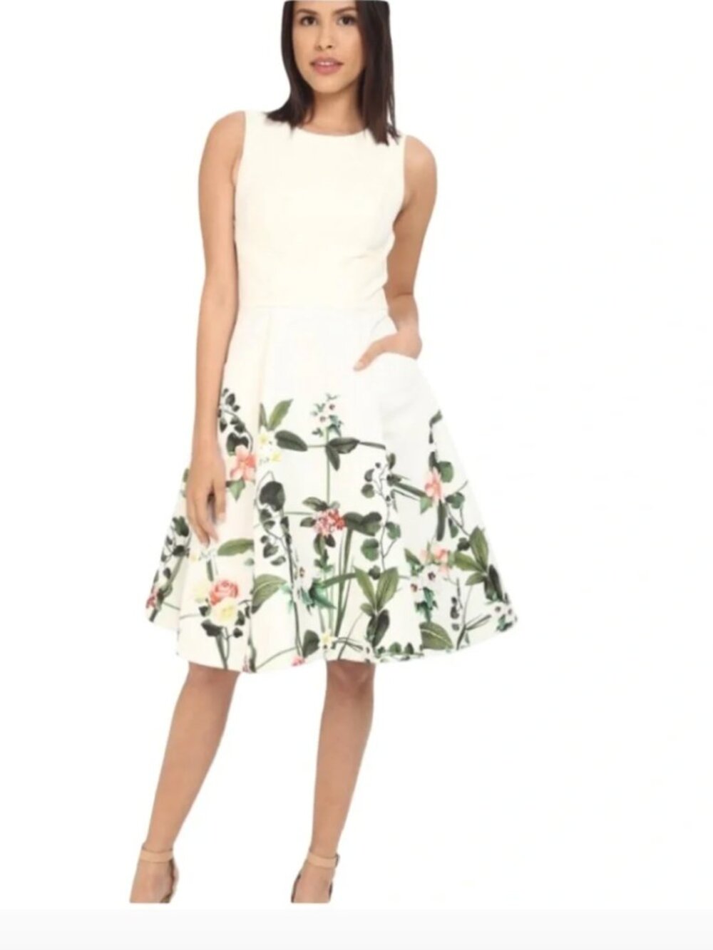 TED BAKER Karolie Secret Floral Trellis Dress, Off White, Size 0-2
